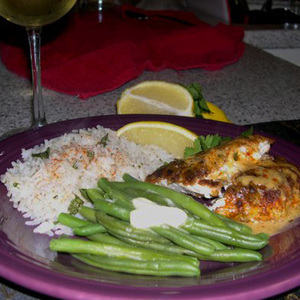 Pacific Halibut with rige and fresh green beans